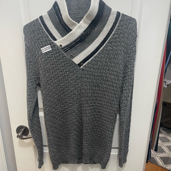 Mock neck turtleneck longsleeve sweater large pullover gray and white - Picture 8 of 9